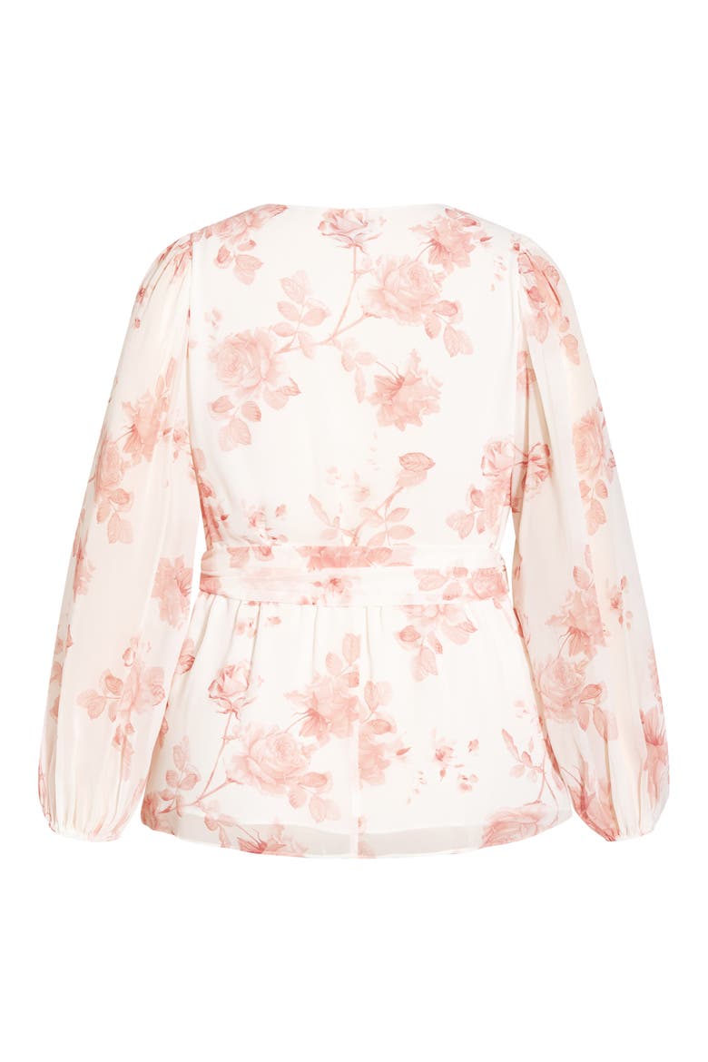 Rosie Floral Faux Wrap Top, Alternate, color, PINK DELICATE ROSE