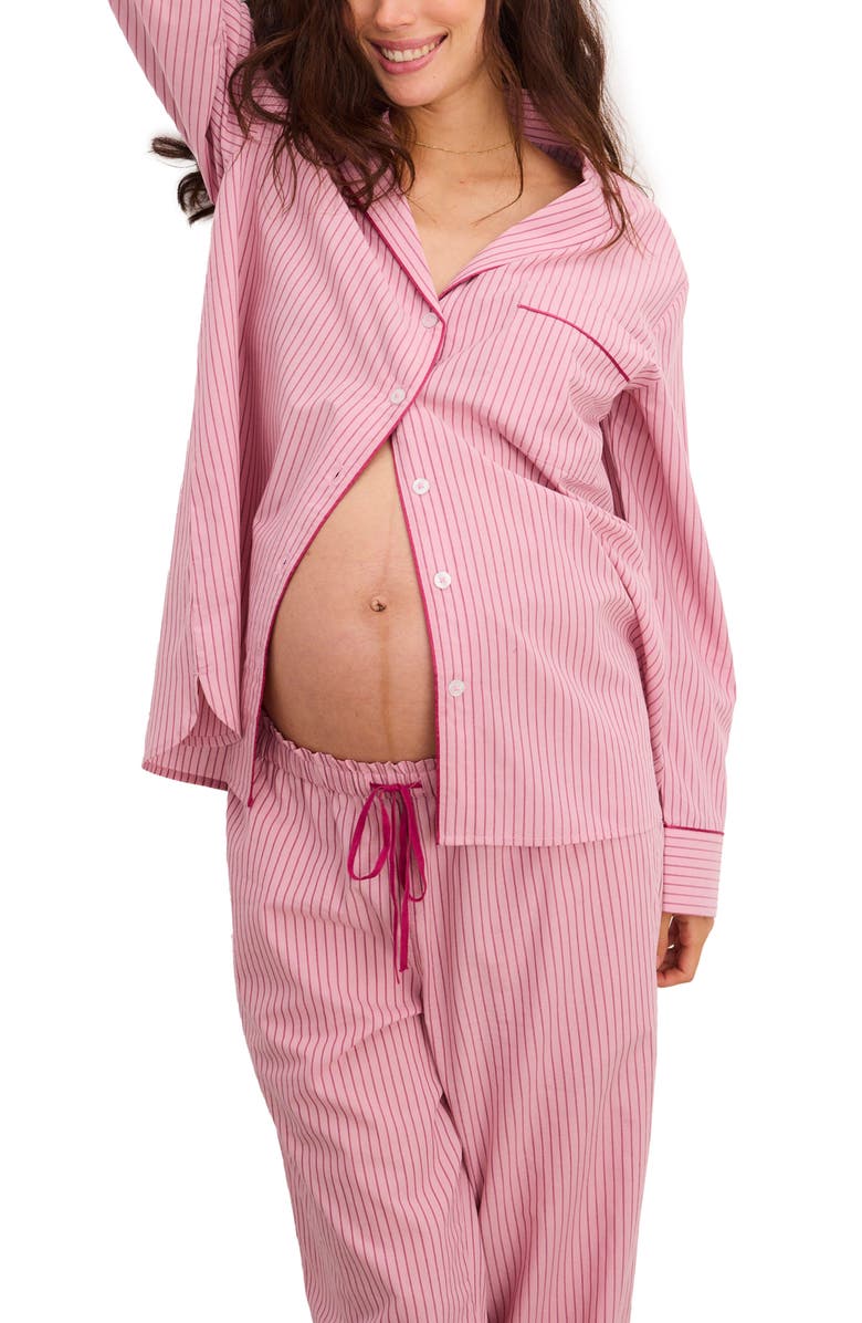 HATCH The Striped Cotton Classic PJ Set, Alternate, color, Raspberry Stripe