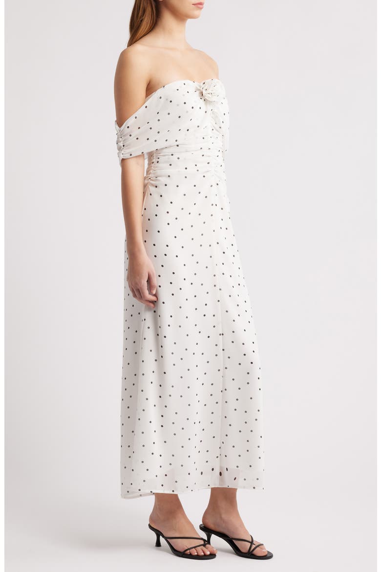 Mini Polka Dot Off the Shoulder Dress, Alternate, color, IVORY MINI POLKA DOT