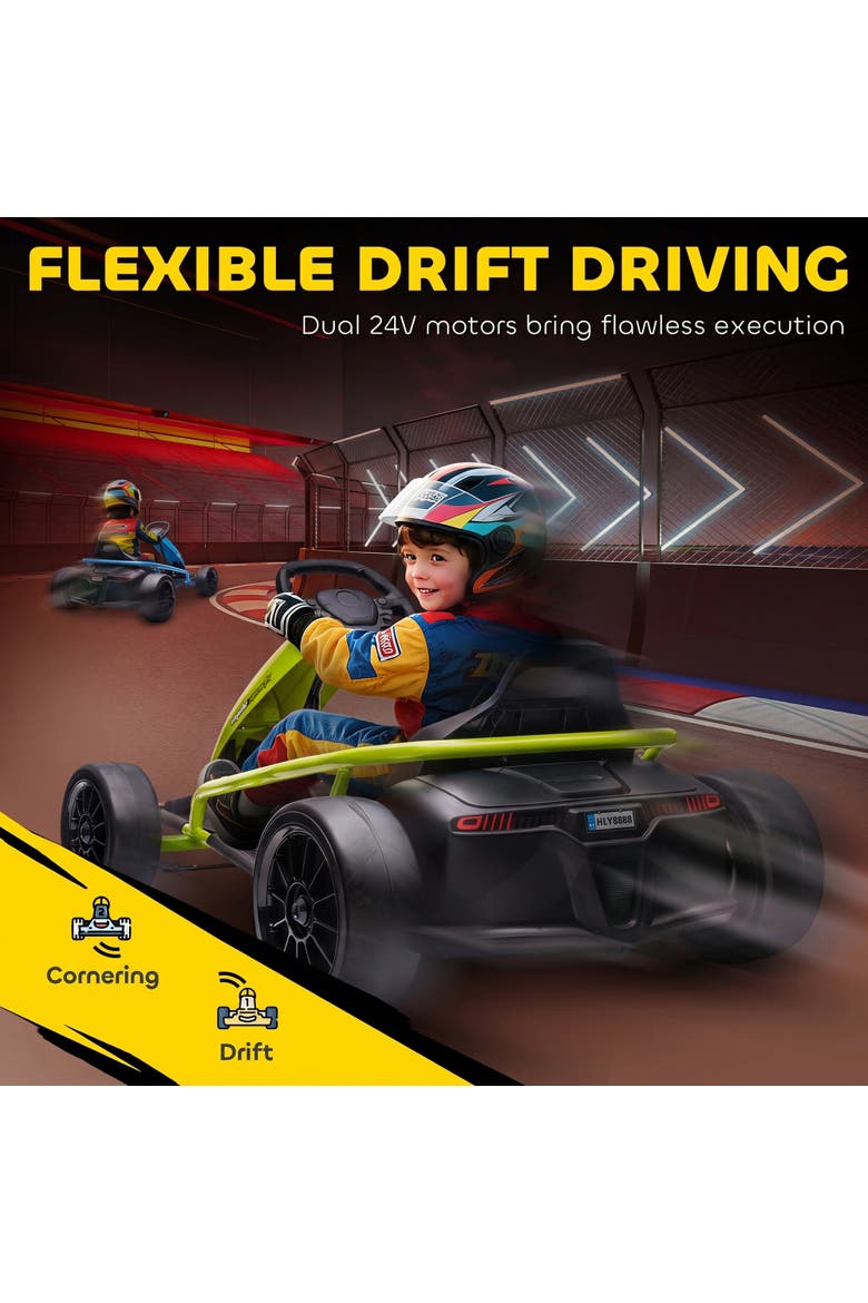 24V Drifting Electric Go Kart 8.1 MPH with Slow Start Music Horn Safety Belt, Alternate, color, Green