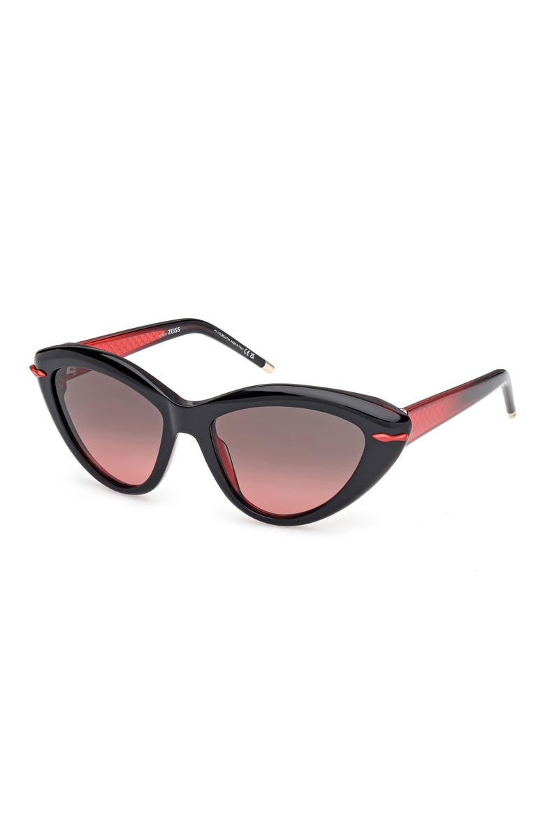 56mm Cat Eye Sunglasses, Alternate, color, BLACK / RED INSIDE / ZEISS
