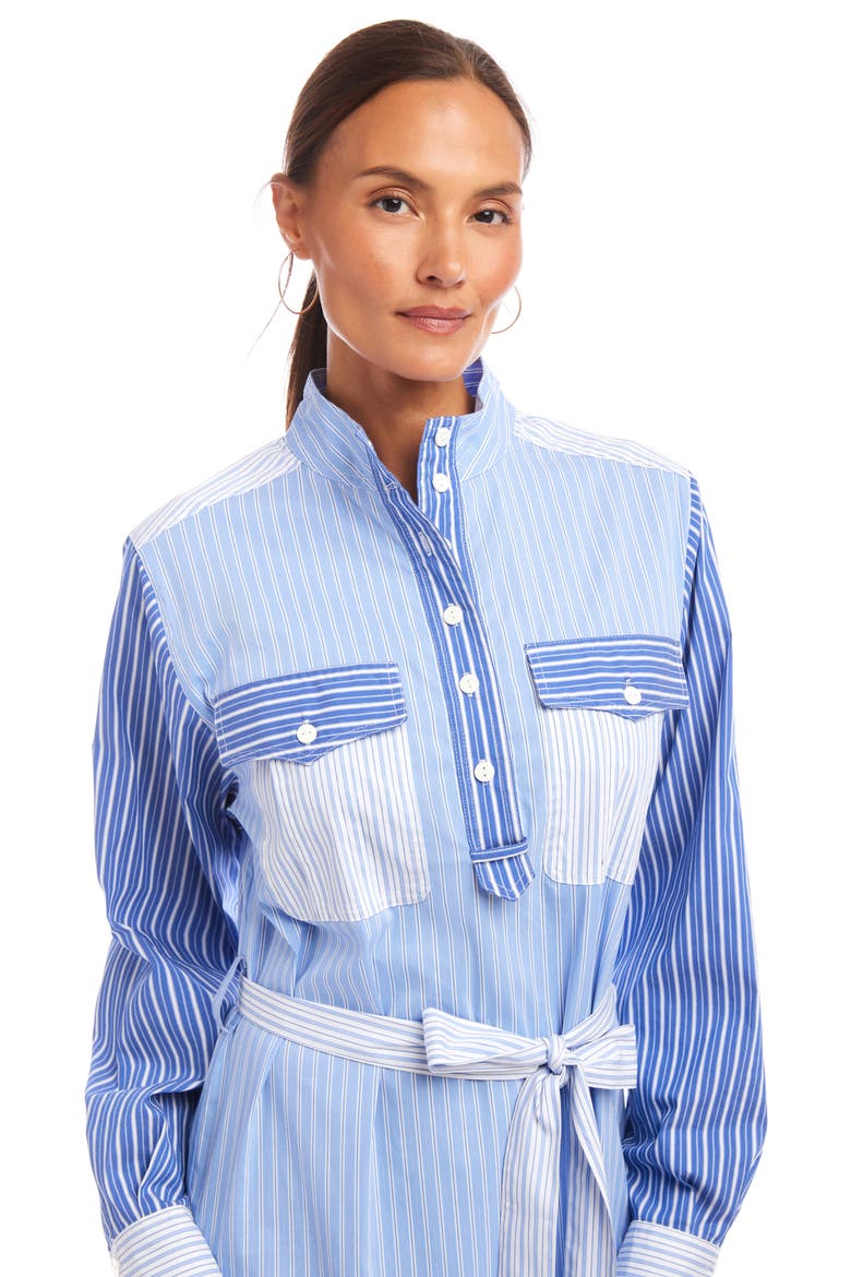 Mixed Stripe Belted Long Sleeve Shirtdress, Alternate, color, BLUE STRIPE