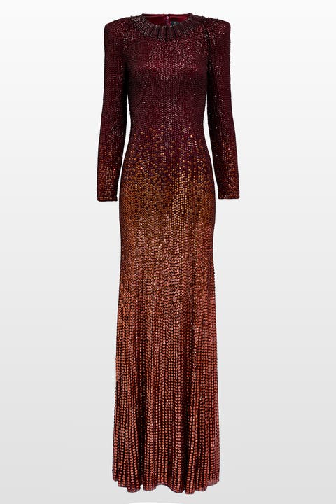 Sisi sequin-embellished puff-sleeve gown