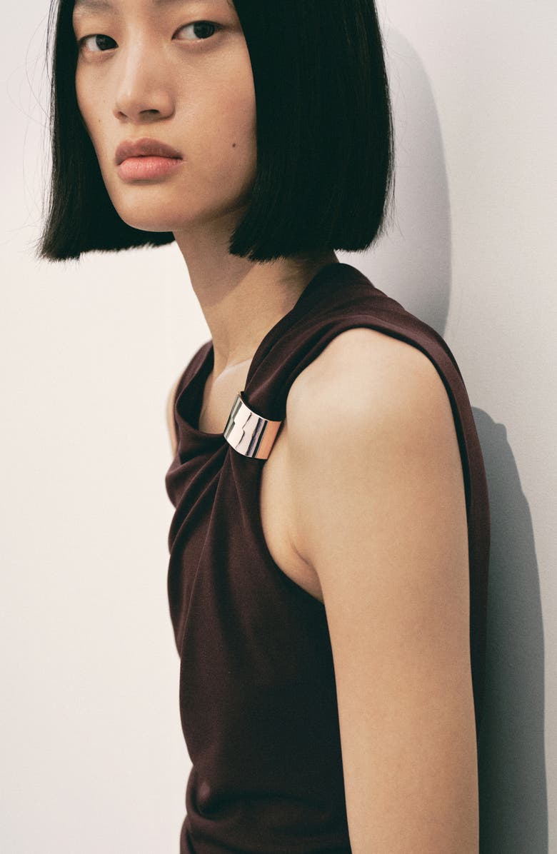 MANGO Asymmetric Neck Minidress, Alternate, color, Brown