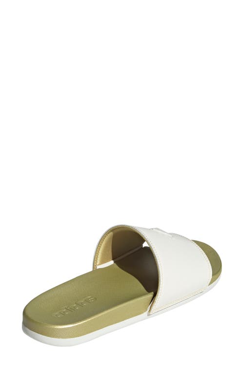 Adidas Originals Adidas Adilette Comfort Slide Sandal In White/white/gold Metallic