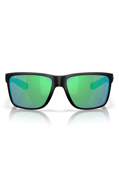 Costa Del Mar Broadbill Ii 58mm Polarized Rectangular Sunglasses In Matte Black/green Mirror