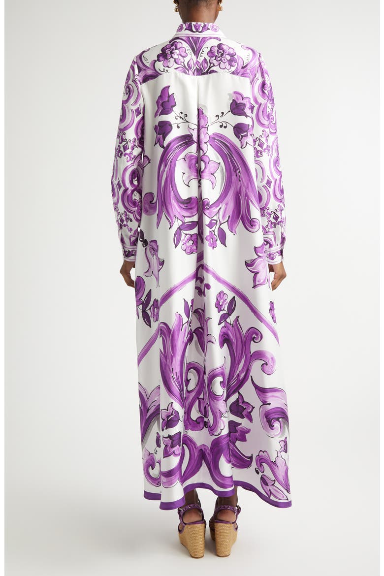 Majolica Print Long Sleeve Silk Shirtdress, Alternate, color, IP3TN MIX MAIOLICA VIOLA