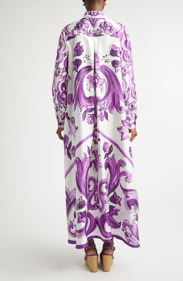 Dolce&Gabbana Majolica Print Long Sleeve Silk Shirtdress, Alternate, color, Ip3tn Mix Maiolica Viola