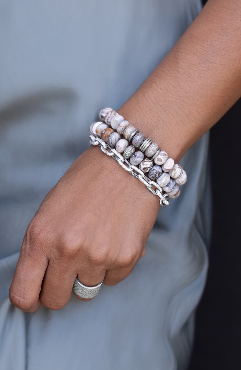 Sheryl Lowe Cream Agate 10MM Bead Bracelet With 5 Diamond Rondelles, Alternate, color, 