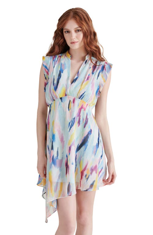 Steve Madden Rinna Abstract Print Asymmetric Hem Dress In Blue Multi