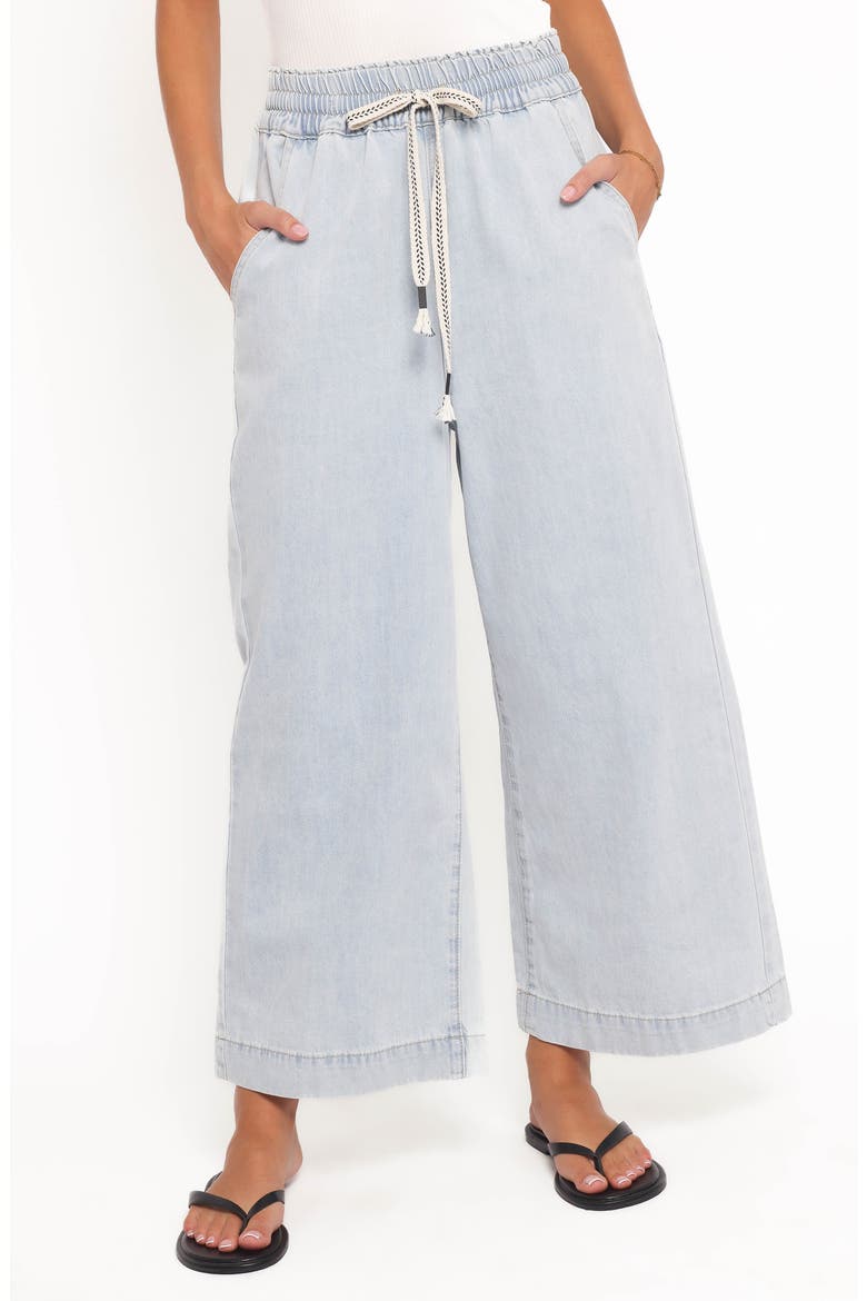 Jenni Drawstring Wide Leg Denim Pants, Main, color, LIGHT WASH