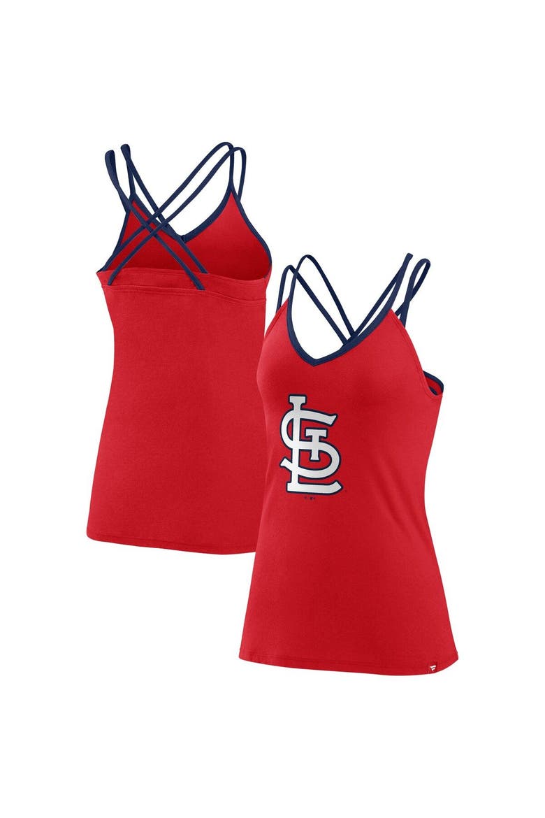 Women's Fanatics Branded Red St. Louis Cardinals Barrel It Up Cross Back V-Neck Tank Top, Main, color, Red