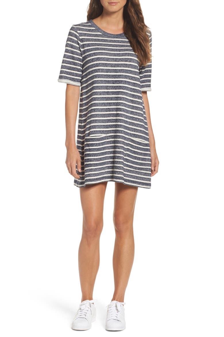 Normandy Stripe T-Shirt Dress, Main, color, INDIGO/ BRULE