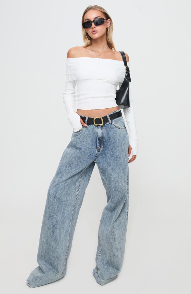 Princess Polly Morely Off the Shoulder Rib Sweater, Alternate, color,