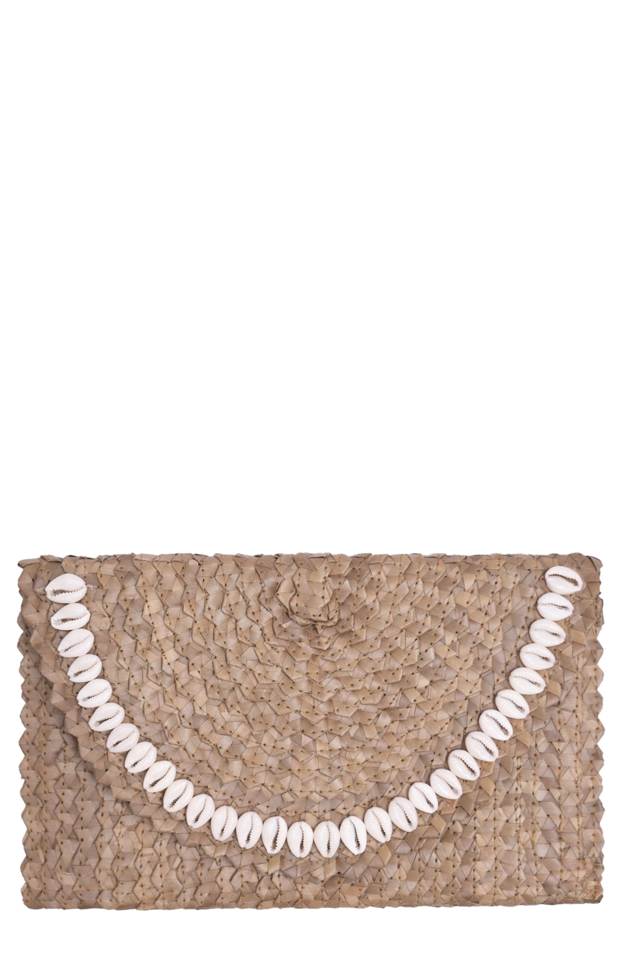 Jelavu Coco Seashell Trim Raffia Clutch