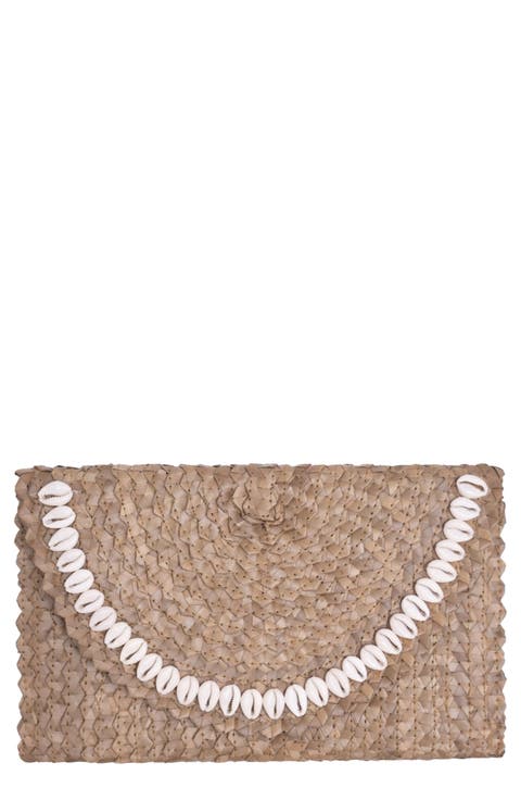 Coco Seashell Trim Raffia Clutch