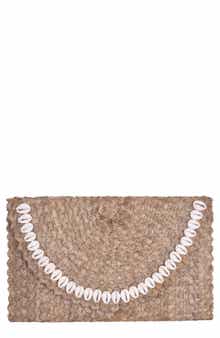 Jelavu Coco Seashell Trim Raffia Clutch