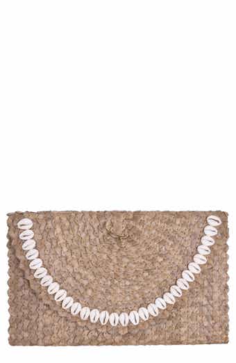 Jelavu Coco Seashell Trim Raffia Clutch