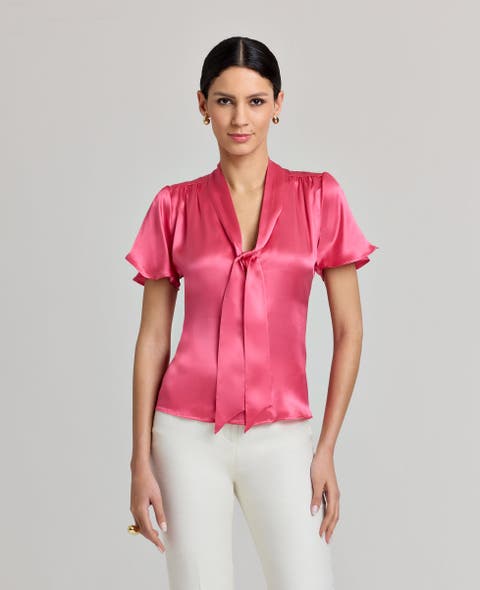 Celeste Liberty Silk Satin Tie Neck Blouse