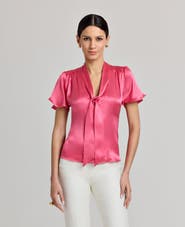 Really Wild Clothing Celeste Liberty Silk Satin Tie Neck Blouse