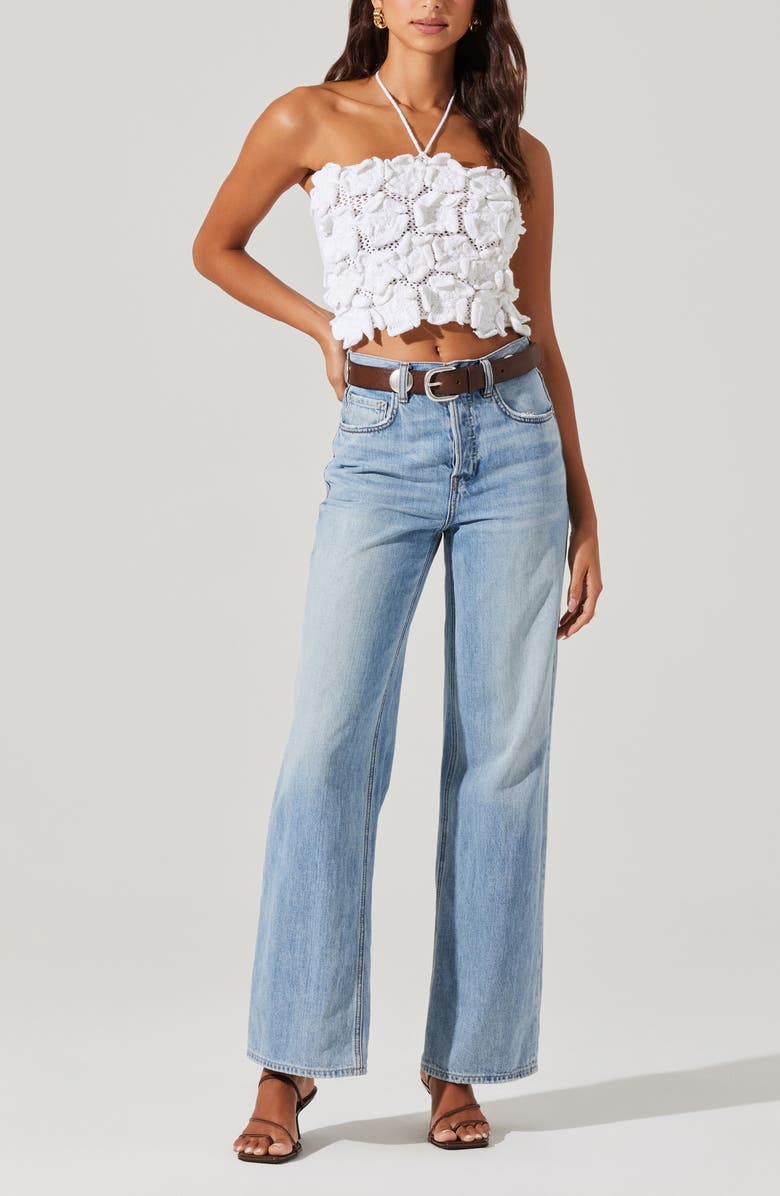 ASTR the Label Primula Halter Cotton Crochet Crop Top, Alternate, color, White