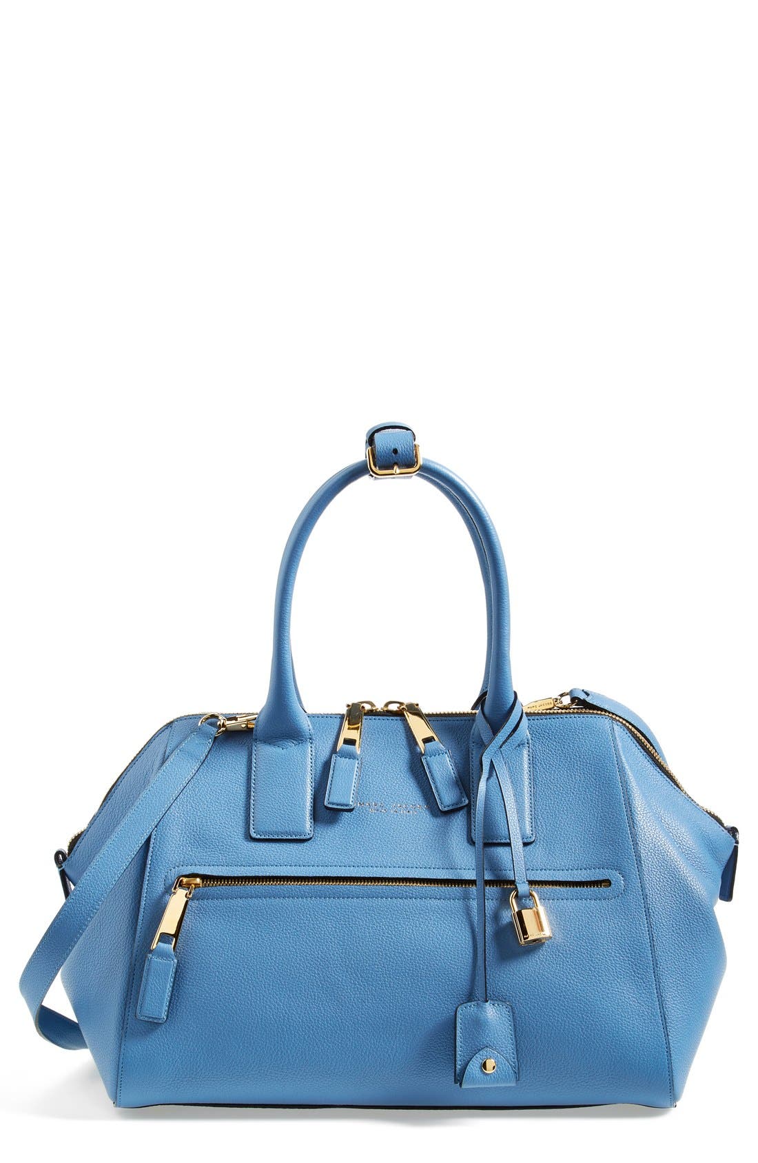 'Medium Incognito' Leather Satchel, Main, color, SKY