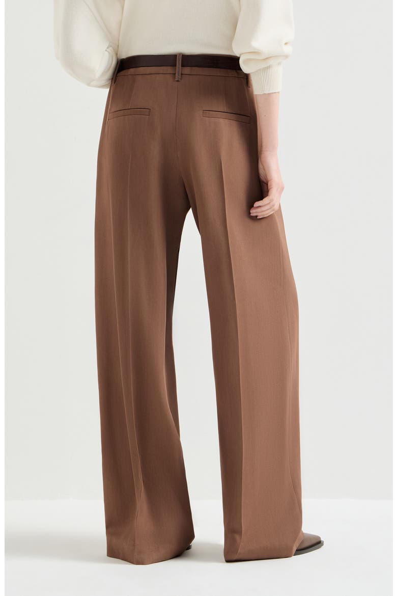 Virgin wool tricotine trousers, Alternate, color, Brown