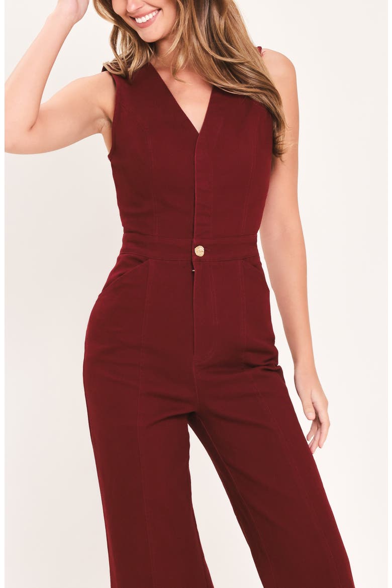 Cutout Wide Leg Jumpsuit, Alternate, color, BURGUNDY