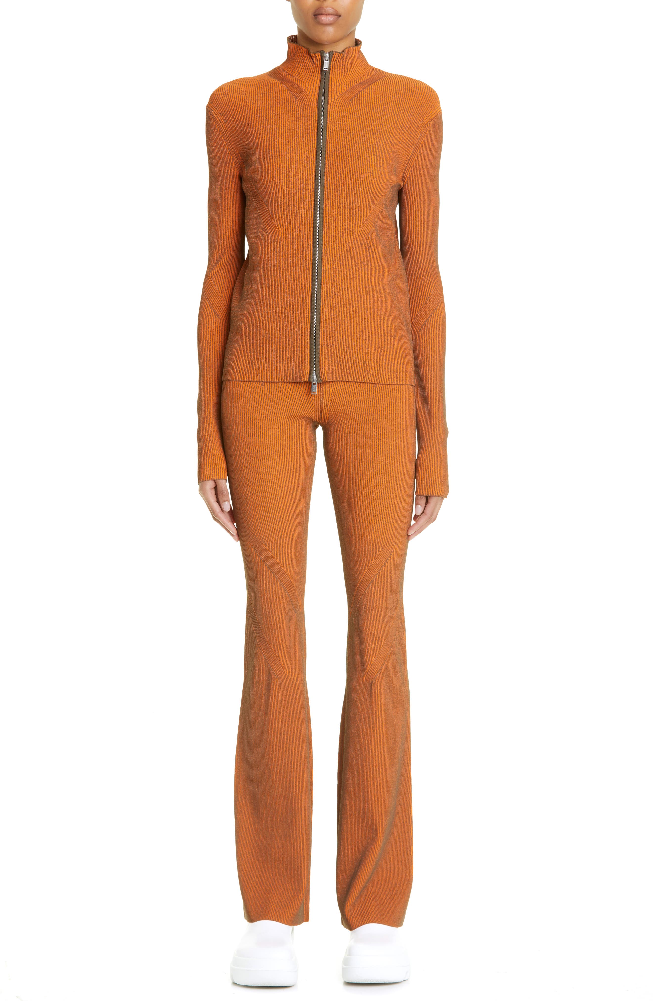 Dion Lee Angled High Waist Two-Tone Rib Flare Leg Pants (Women) | Nordstrom