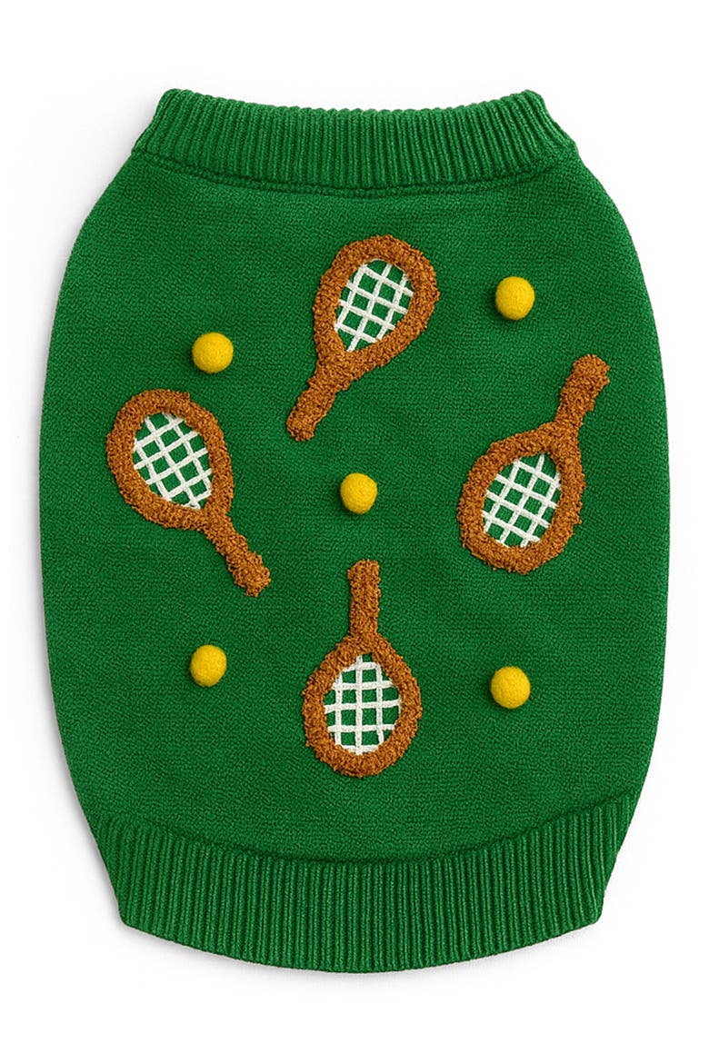Tennis 3D Appliqué Pet Sweater, Main, color, GREEN