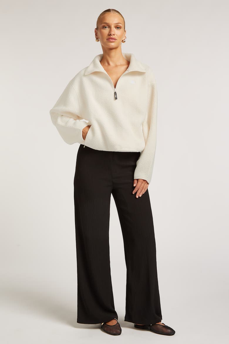 Alix Half-Zip Relaxed Cropped Fleece, Alternate, color, Cream