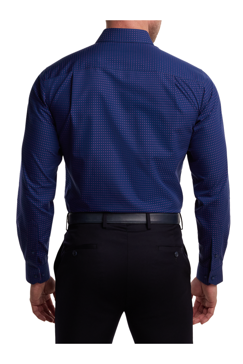 Cotton Spread Collar Poplin Slim Contrast Trim Button Cuff Long Sleeve Shirt, Alternate, color, Navy/Pink