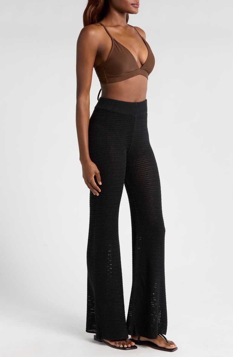 Elan Open Knit Cover-Up Pants, Alternate, color, Black