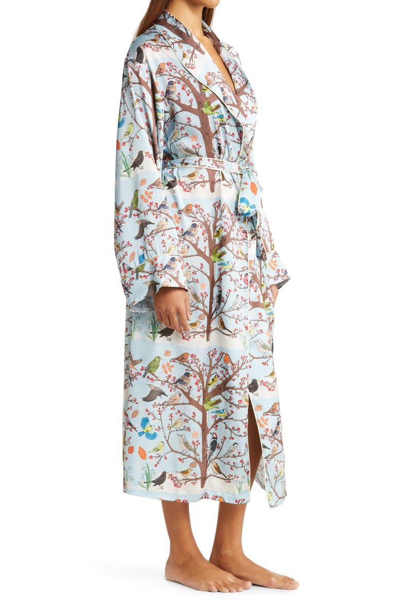 Winter Birds Long Robe, Alternate, color, BLUE