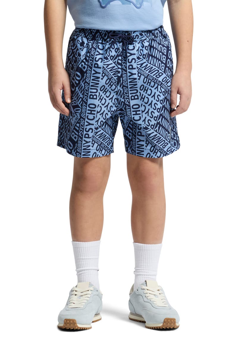 Psycho Bunny Kids' Capri Print Swim Trunks, Alternate, color, Serenity