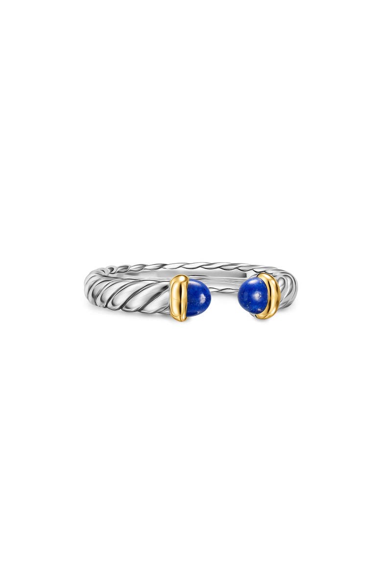 David Yurman Petite Cable Open Ring in Sterling Silver with 14K Yellow Gold, 3.4mm, Alternate, color, Lapis Lazuli