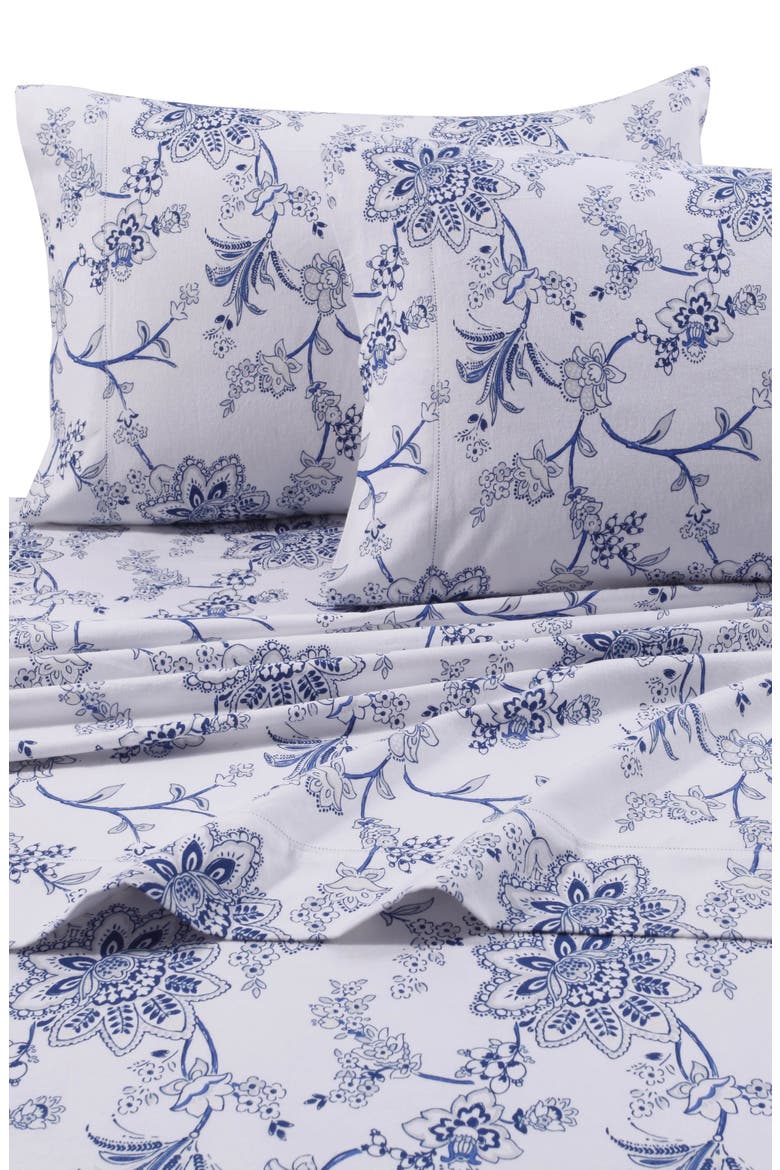 Floral Cotton Flannel Sheet Set, Alternate, color, WHITE/ BLUE FLORAL