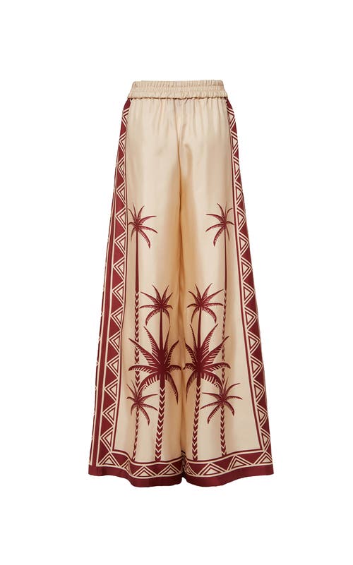 La Doublej Wide-leg Silk Palazzo Pants With Floral Detail In Date Palms Placée Ivory