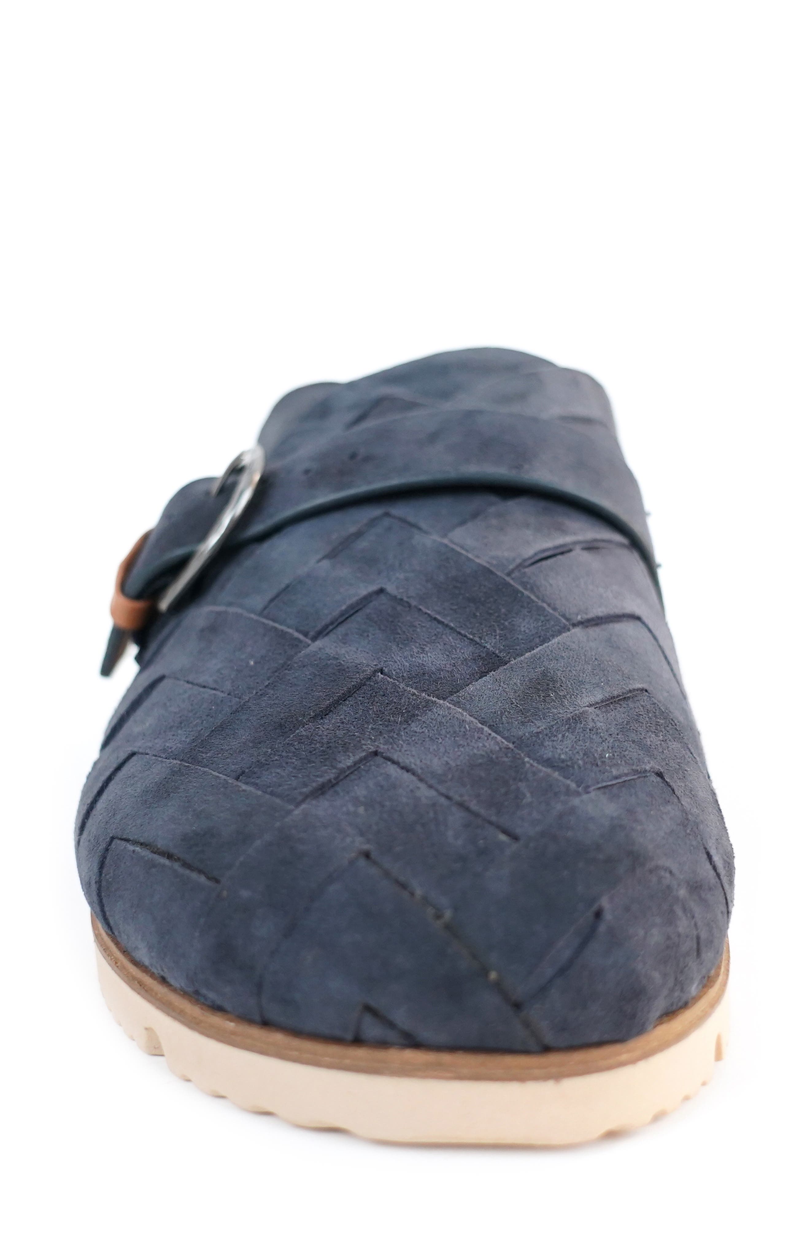 Bahari Flat Mule, Alternate, color, NAVY WOVEN SUEDE