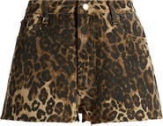 NASTY GAL Leopard Print Denim Cutoff Shorts