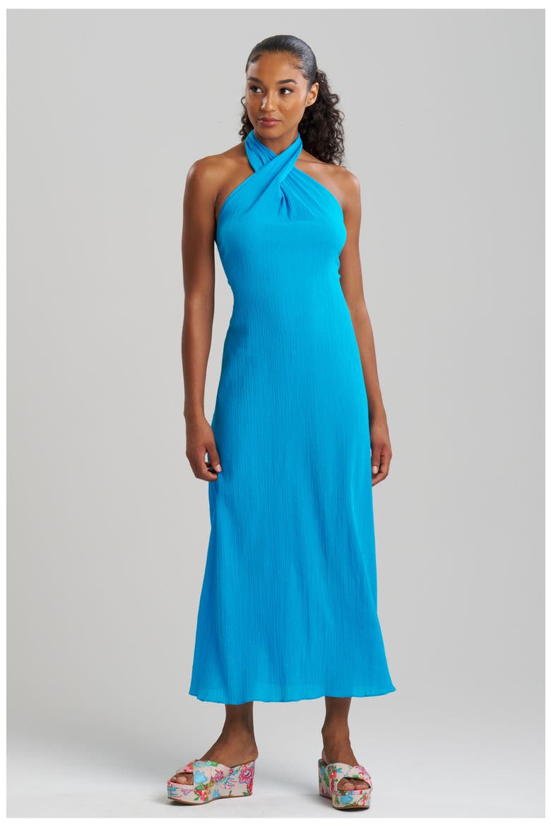 Cotton Gauze Maxi cover-up Halter Dress, Main, color, Blue