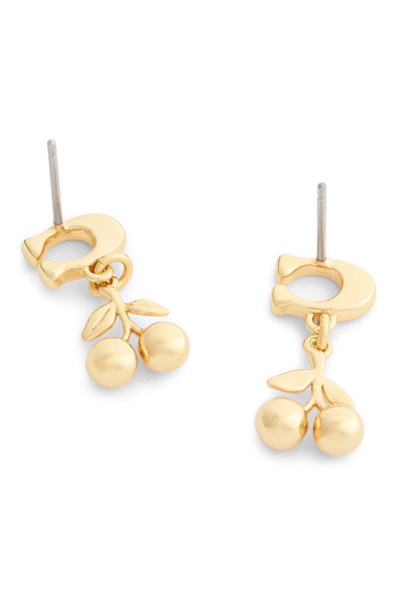 Sculpted C Cherry Drop Earrings, Alternate, color, GOLD