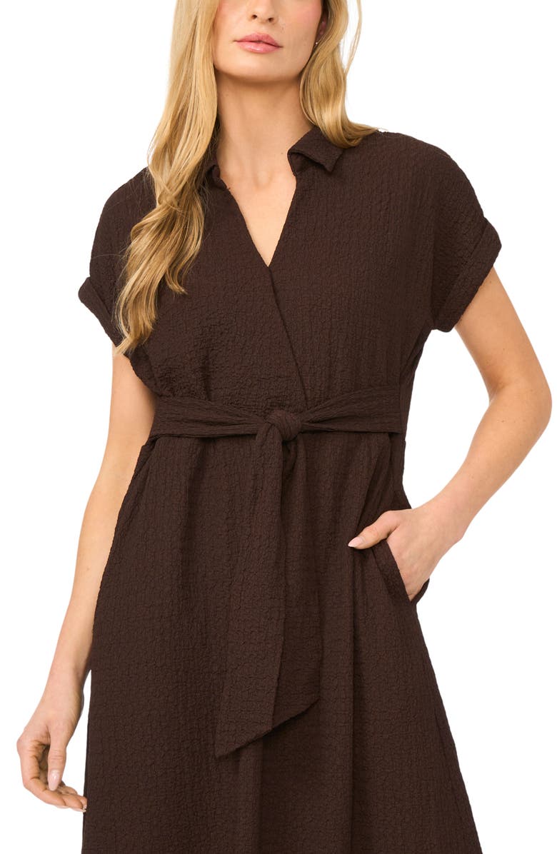Halogen<sup>®</sup> Tie Belt Textured Midi Dress, Alternate, color, Mole