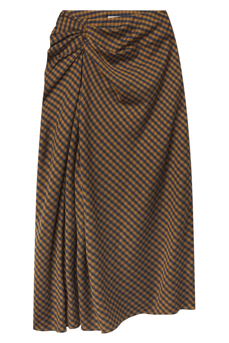 Jean Gingham Midi Skirt, Alternate, color, PECAN/ NAVY