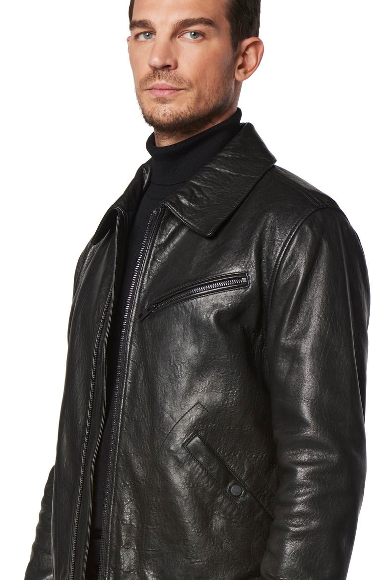 Overton Leather Trucker Jacket, Alternate, color, BLACK