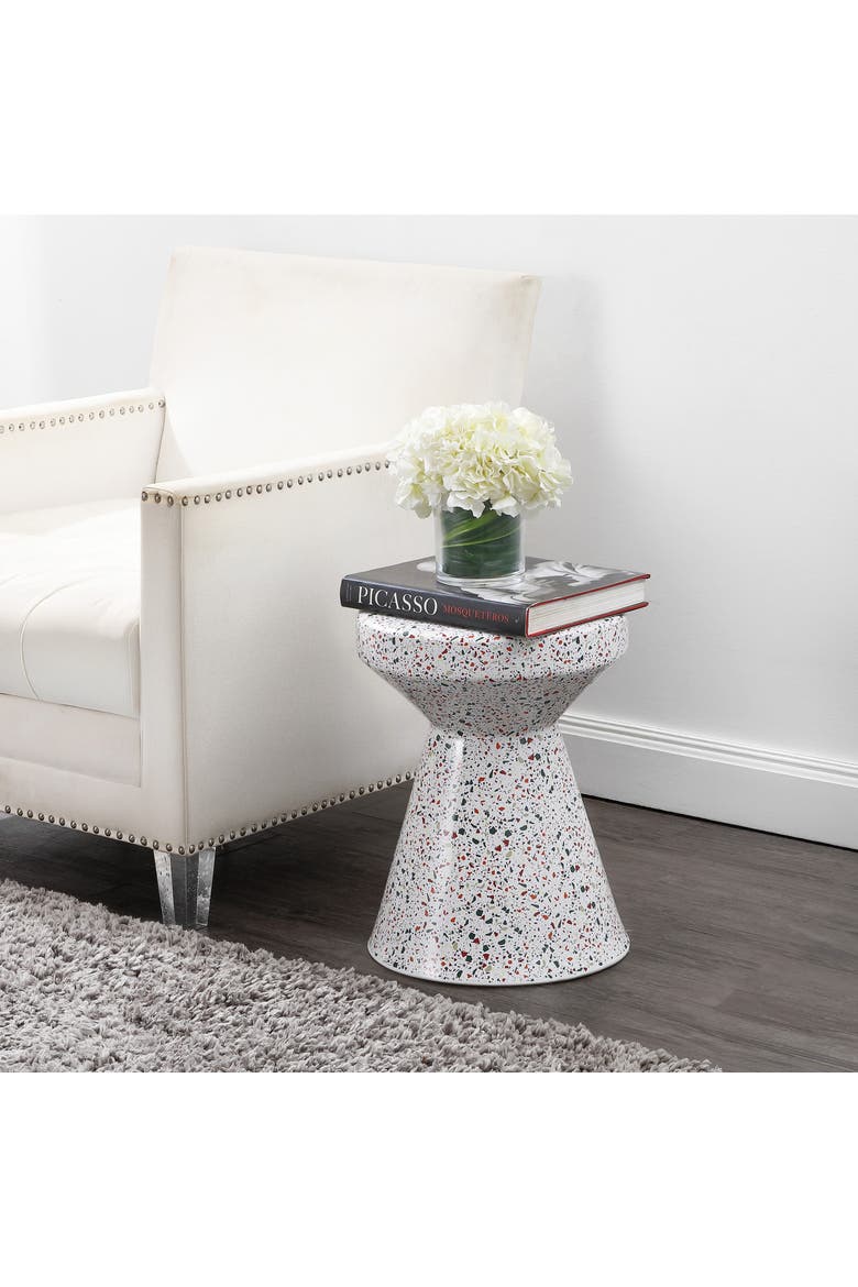 Xenia Modern Terrazzo Ceramic Outdoor Garden Stool, Hourglass Accent Side Table & Plant Stand for Patio or Living Room, Alternate, color, Multi