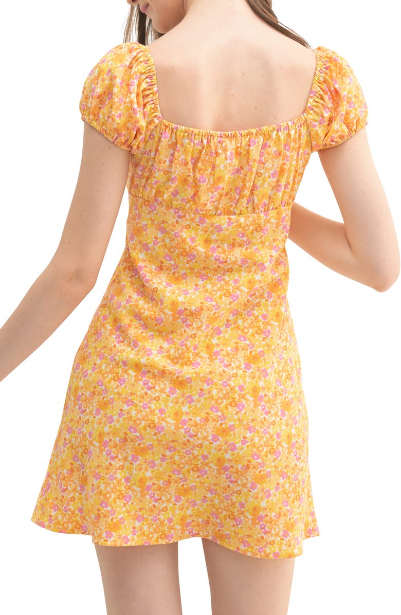 Lush Cap Sleeve Floral Print Minidress, Alternate, color, Cream/ Yellow