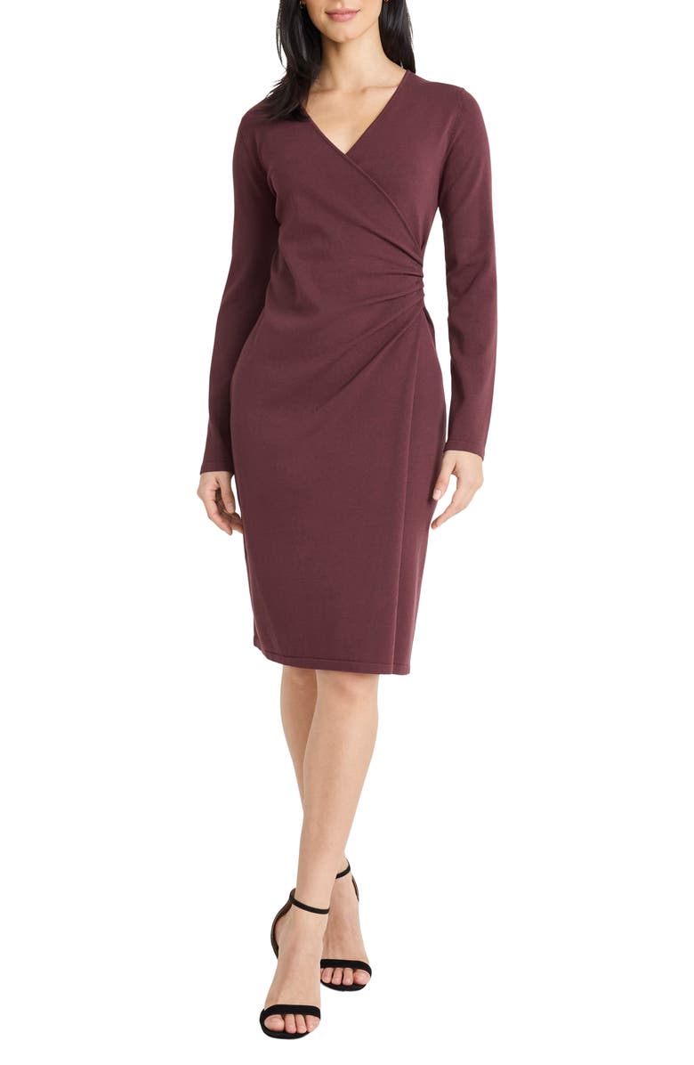 Maggy London Long Sleeve Midi Sweater Dress, Main, color, Puce