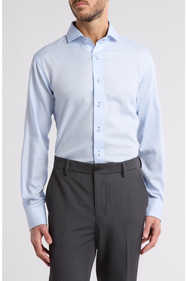 Trim Fit Lattice Textured Cotton Dress Shirt, Main, color, LIGHT BLUE