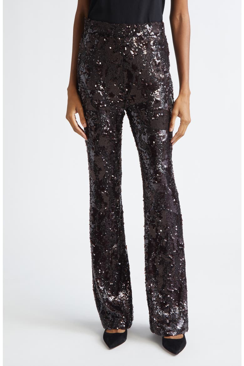 Collier Sequin Skinny Flare Leg Pants, Main, color, DARK CURRANT